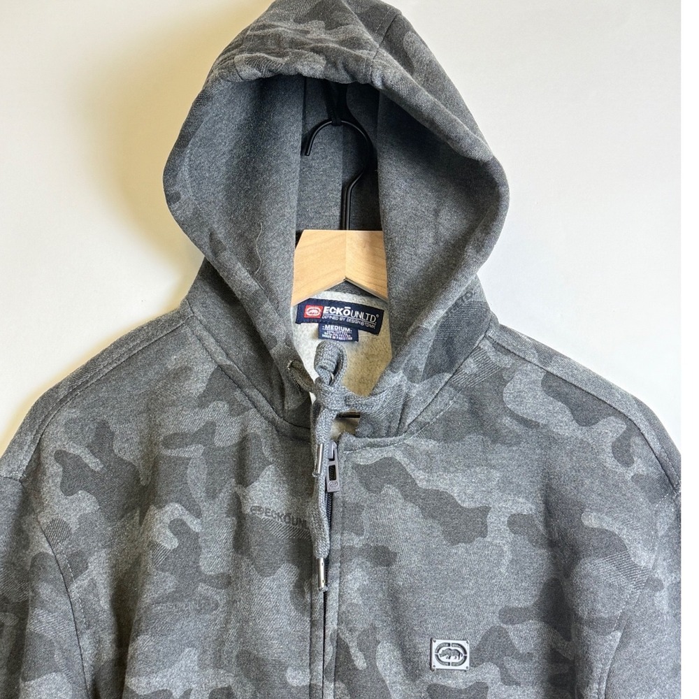 Ecko Unltd Mens Gray Camo Full Zip Hoodie Sweatshirt Fleece Lined Medium NEW - Picture 4 of 11